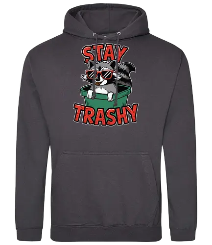 Stay Trashy - raccoon, sunglasses, trash can, humor, whimsical, playful, design, animal - Standard Hoodie