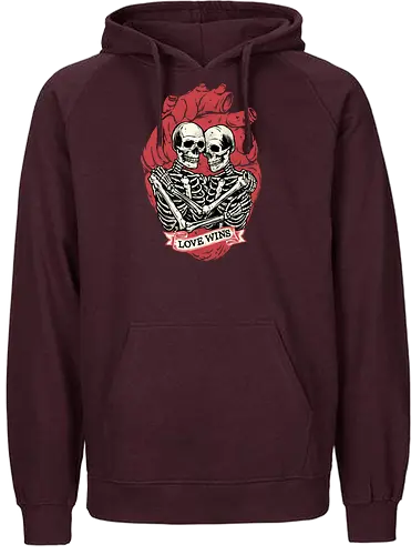 Love Wins - Valentine’s Day, heart, love, funny, humor, skeleton, skulls - Fairtrade Hoodie