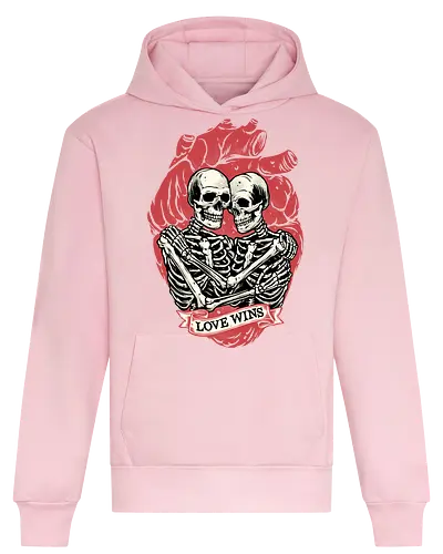 Love Wins - Valentine’s Day, heart, love, funny, humor, skeleton, skulls - Heavyweight Hoodie