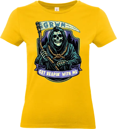 Get Reapin’ With Me - Reaper, grim reaper, skeleton, horror, Halloween, death, funny - Standard T-Shirt (Women)