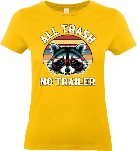 All Trash No Trailer - raccoon, retro, sunset, glasses, humor, text, design, slogan, fashion, wildlife - Standard T-Shirt (Women)