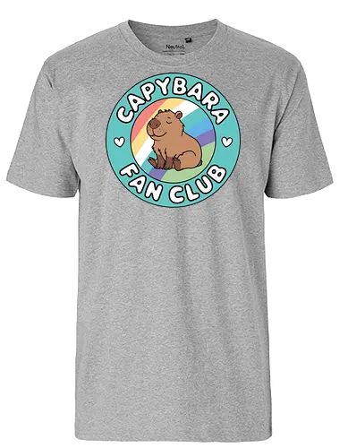 Capybara Fan Club - capybara, fan club, rainbow, badge, cute, sitting, green, club, cheerful, colorful - Fairtrade T-Shirt