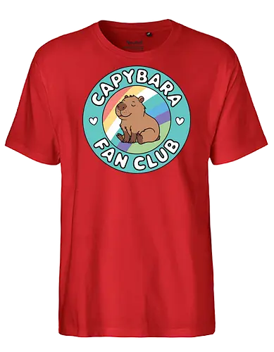 Capybara Fan Club - capybara, fan club, rainbow, badge, cute, sitting, green, club, cheerful, colorful - Fairtrade T-Shirt