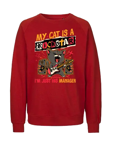 Rockstar Cat Manager - cool, funny, cat, black cat, rockstar, metal, heavy metal, punk, rock, rock and rool, music, pet, joke, cute, screaming - Fairtrade Sweatshirt