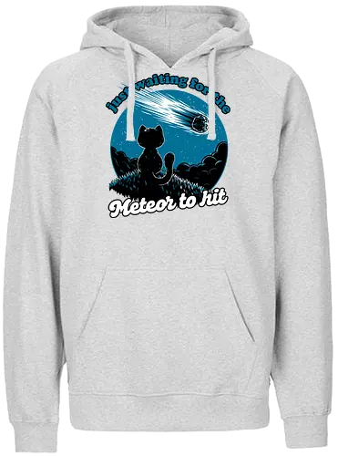 Cat Waiting the Meteor - meteor, cat, Black Cat, cute, pet, irony, sarcasm, nihilism, apocalypse, mountain, landscape, night, star, end of the world, chaos, fun, funny - Fairtrade Hoodie