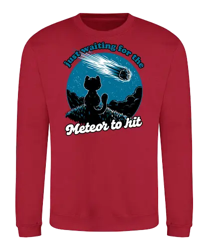 Cat Waiting the Meteor - meteor, cat, Black Cat, cute, pet, irony, sarcasm, nihilism, apocalypse, mountain, landscape, night, star, end of the world, chaos, fun, funny - Sweatshirt