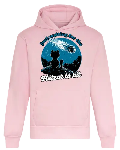 Cat Waiting the Meteor - meteor, cat, Black Cat, cute, pet, irony, sarcasm, nihilism, apocalypse, mountain, landscape, night, star, end of the world, chaos, fun, funny - Heavyweight Hoodie