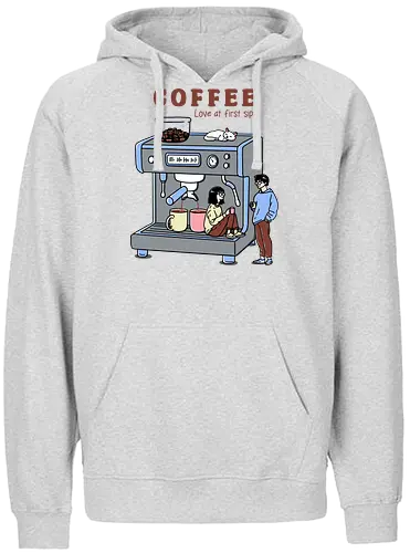 Love at First Sip - coffee, coffee drink, i love coffee, sipping coffee, coffee machine, espresso, caffeine, coffee lover - Fairtrade Hoodie