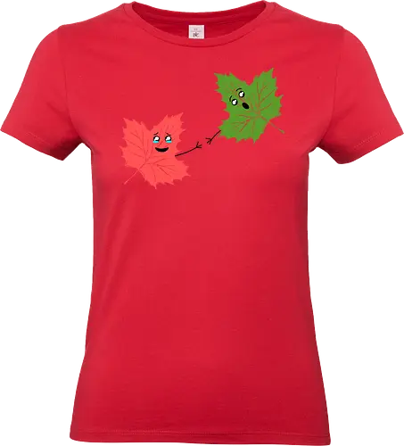 Autumn...Fall (Herbst...Fall) - Herbst, Fall, Ahornblatt, Ahorn, lustig, dramatisch, Cartoon, kawaii, süß, Synonym, Wortspiel, Blätter, Jahreszeit, Natur, Grün, Rot, Herbstwetter, Kreativität, humorvoll, Niedlichkeit, leaf, autumn, fall, cute, funny, humor - Standard T-Shirt (Women)