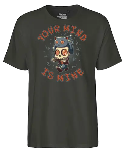 Mind Control - cat lovers, mind control, zombie, chibi, kawaii, funny cat, cute cat, cat joke, cat mom, cat lady, internet meme, hilarious, cat meme, vintage colors, retro style - Fairtrade T-Shirt