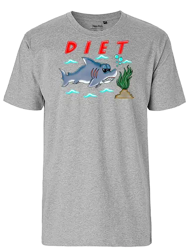 Shark Diet (Haidiät) - Hai, Diät, Cartoon, lustig, Sarkasmus, Humor, witzig, verspielt, Spaß, Strand, Meer, Ozean, Fisch, Lächeln, Entspannung, Lacher, Meeresthema, urkomisch, lässig, Tiere, maritim, sarkastisch, einzigartig, kreativ, komisch - Fairtrade T-Shirt