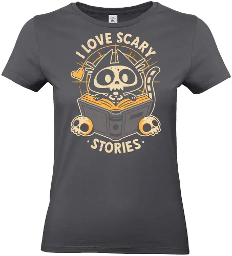 I Love Scary Stories - skull, gothic, horror, love, reading, halloween, literature, dark art, black cat, skeleton, scary, books, book lover, bookworm, cute - Standard T-Shirt (Women)