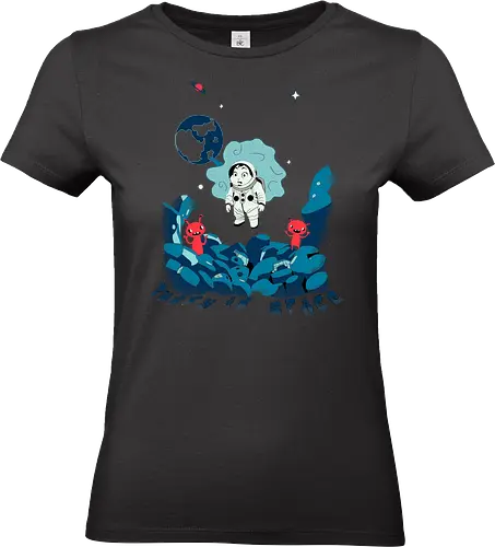 bunny in space - alien invasion, bunny art, bunny cartoon, bunny rabbit, cartoon alien, comic bunny, funny aliens, lost galaxy bunny, space, retro, wormhole, Arture - Standard T-Shirt (Women)