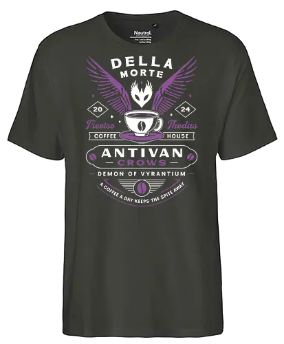 Antivan Crows Coffee Crest - dragon, veilguard, veil guard, video game, coffee, gaming, gamer, lyrium dagger, emmrich volkarin, rook, manfred, lucanis, bellara lutare, neve gallus, rpg, inquisition - Fairtrade T-Shirt