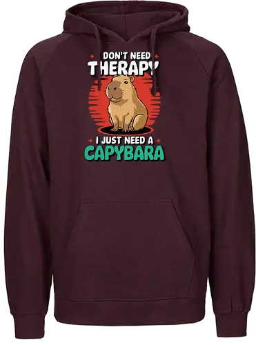 I don't need therapy, I just need a capybara - capybara, humor, therapy, text, design, animal, cute, cartoon, poster, graphic - Fairtrade Hoodie