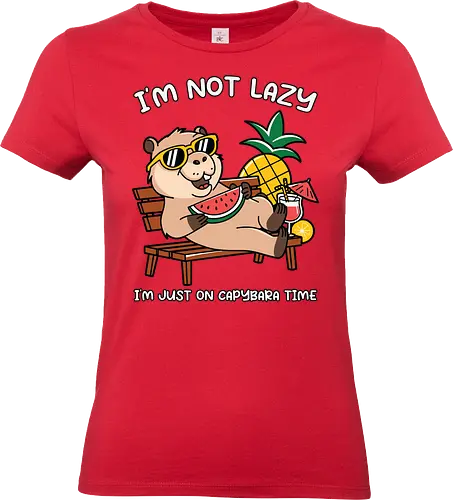 I'M NOT LAZY. I'M JUST ON CAPYBARA TIME - capybara, sunglasses, tropical, watermelon, pineapple, relaxation, humorous, summer, vacation - Standard T-Shirt (Women)