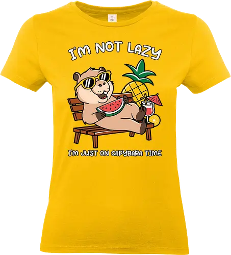 I'M NOT LAZY. I'M JUST ON CAPYBARA TIME - capybara, sunglasses, tropical, watermelon, pineapple, relaxation, humorous, summer, vacation - Standard T-Shirt (Women)