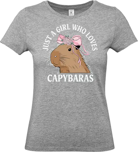 Just a girl who loves capybaras - capybara, pink bow, floral crown, cute, text, love, girl, animal, design - Standard T-Shirt (Women)