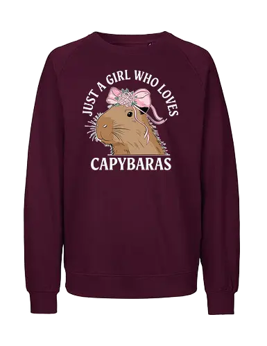 Just a girl who loves capybaras - capybara, pink bow, floral crown, cute, text, love, girl, animal, design - Fairtrade Sweatshirt