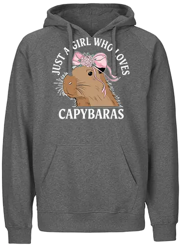 Just a girl who loves capybaras - capybara, pink bow, floral crown, cute, text, love, girl, animal, design - Fairtrade Hoodie