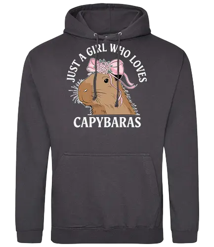 Just a girl who loves capybaras - capybara, pink bow, floral crown, cute, text, love, girl, animal, design - Standard Hoodie
