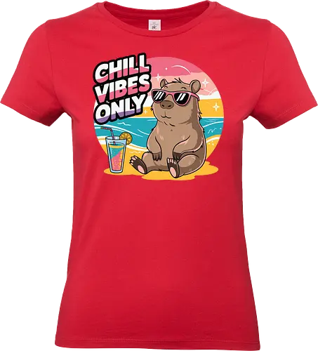 Chill Vibes Only - capybara, beach, sunset, sunglasses, tropical drink, relaxation, chill, ocean, summer, vacation - Standard T-Shirt (Women)