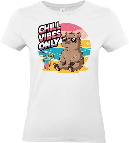 Chill Vibes Only - capybara, beach, sunset, sunglasses, tropical drink, relaxation, chill, ocean, summer, vacation - Standard T-Shirt (Women)