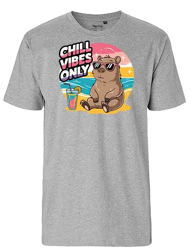 Chill Vibes Only - capybara, beach, sunset, sunglasses, tropical drink, relaxation, chill, ocean, summer, vacation - Fairtrade T-Shirt