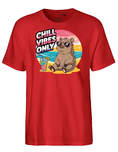 Chill Vibes Only - capybara, beach, sunset, sunglasses, tropical drink, relaxation, chill, ocean, summer, vacation - Fairtrade T-Shirt