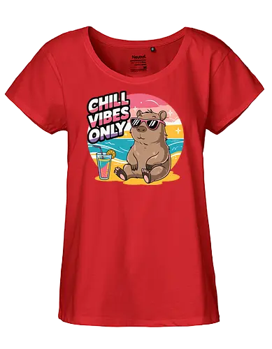 Chill Vibes Only - capybara, beach, sunset, sunglasses, tropical drink, relaxation, chill, ocean, summer, vacation - Fairtrade Girl Shirt