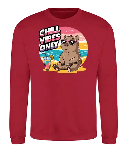 Chill Vibes Only - capybara, beach, sunset, sunglasses, tropical drink, relaxation, chill, ocean, summer, vacation - Sweatshirt