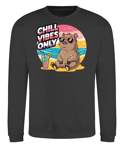 Chill Vibes Only - capybara, beach, sunset, sunglasses, tropical drink, relaxation, chill, ocean, summer, vacation - Sweatshirt