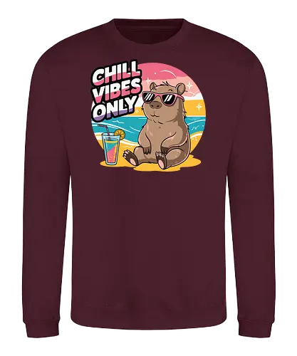 Chill Vibes Only - capybara, beach, sunset, sunglasses, tropical drink, relaxation, chill, ocean, summer, vacation - Sweatshirt