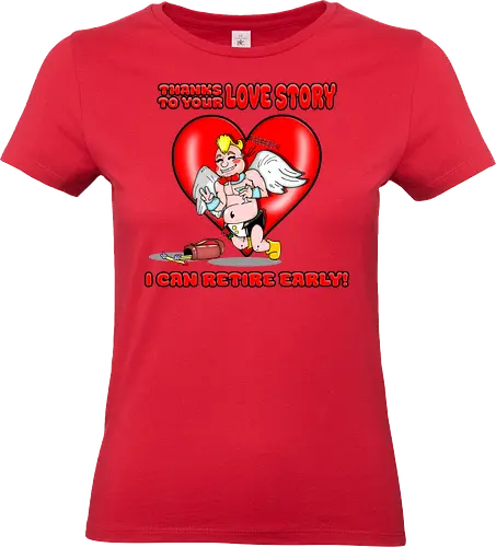 Cupid's Retirement (Cupids Ruhestand) - Valentinstag, Valentine, Amor, Liebe, Ruhestand, Paare, Romantik, Herz, lustig, Humor, Kawaii, Cartoon, Beziehung, Liebesgeschichte, Scherz, Geschenkidee, Cupido, Flügel, spaßig - Standard T-Shirt (Women)