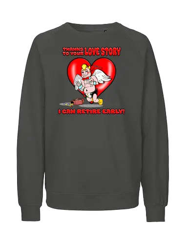 Cupid's Retirement (Cupids Ruhestand) - Valentinstag, Valentine, Amor, Liebe, Ruhestand, Paare, Romantik, Herz, lustig, Humor, Kawaii, Cartoon, Beziehung, Liebesgeschichte, Scherz, Geschenkidee, Cupido, Flügel, spaßig - Fairtrade Sweatshirt