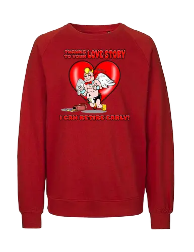 Cupid's Retirement (Cupids Ruhestand) - Valentinstag, Valentine, Amor, Liebe, Ruhestand, Paare, Romantik, Herz, lustig, Humor, Kawaii, Cartoon, Beziehung, Liebesgeschichte, Scherz, Geschenkidee, Cupido, Flügel, spaßig - Fairtrade Sweatshirt