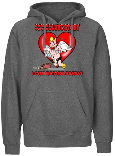 Cupid's Retirement (Cupids Ruhestand) - Valentinstag, Valentine, Amor, Liebe, Ruhestand, Paare, Romantik, Herz, lustig, Humor, Kawaii, Cartoon, Beziehung, Liebesgeschichte, Scherz, Geschenkidee, Cupido, Flügel, spaßig - Fairtrade Hoodie