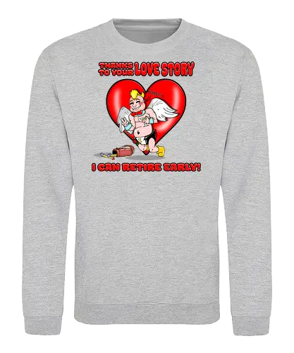 Cupid's Retirement (Cupids Ruhestand) - Valentinstag, Valentine, Amor, Liebe, Ruhestand, Paare, Romantik, Herz, lustig, Humor, Kawaii, Cartoon, Beziehung, Liebesgeschichte, Scherz, Geschenkidee, Cupido, Flügel, spaßig - Sweatshirt