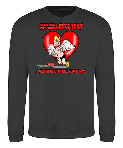 Cupid's Retirement (Cupids Ruhestand) - Valentinstag, Valentine, Amor, Liebe, Ruhestand, Paare, Romantik, Herz, lustig, Humor, Kawaii, Cartoon, Beziehung, Liebesgeschichte, Scherz, Geschenkidee, Cupido, Flügel, spaßig - Sweatshirt