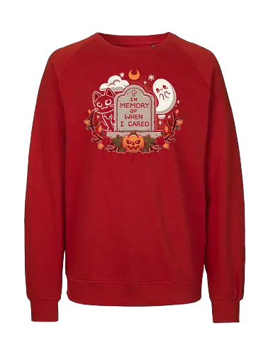 In memory of when i cared - in memory of when i cared, rip, halloween, black cat, scary, horror, kitten, kitty, moon, cats, ghost, ghosts, kawaii, tombstone, funny, mood, spooky, cute, i don't care - Fairtrade Sweatshirt
