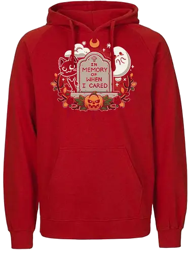 In memory of when i cared - in memory of when i cared, rip, halloween, black cat, scary, horror, kitten, kitty, moon, cats, ghost, ghosts, kawaii, tombstone, funny, mood, spooky, cute, i don't care - Fairtrade Hoodie