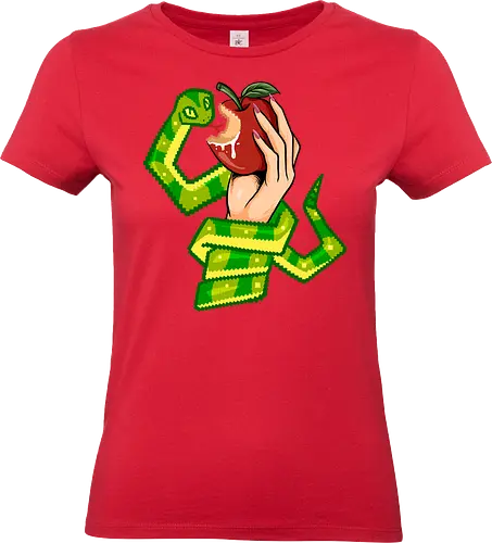 snake and eve - snake, brain, skull, skeleton, myth, art, poison, animal, darkart, tattoo, nature, pixel art, eve, apple - Standard T-Shirt (Women)