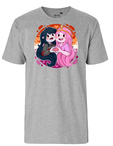 Vampire and Princess - candy, bubble, gum, candy princess, vampire queen, couple, adventure, luz, LGBTQIA+, LGBT, pride, pride, lesbians, lesbian flag, bisexual, gay, cartoon, drag queen, love, pride characters, pride month, trans, pansexual, vampire - Fairtrade T-Shirt