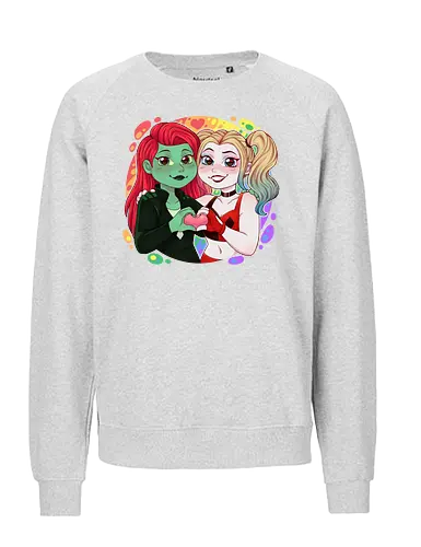 Psycho Love - luz, LGBTQIA+, LGBT, pride, pride, lesbians, lesbian flag, drag queen, love, pride characters, pride month, trans, pansexual, villains, HQ, comics, poison, ivy, harley, bat, bisexual, gay, cartoon - Fairtrade Sweatshirt