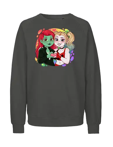 Psycho Love - luz, LGBTQIA+, LGBT, pride, pride, lesbians, lesbian flag, drag queen, love, pride characters, pride month, trans, pansexual, villains, HQ, comics, poison, ivy, harley, bat, bisexual, gay, cartoon - Fairtrade Sweatshirt