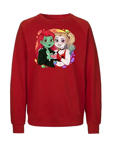 Psycho Love - luz, LGBTQIA+, LGBT, pride, pride, lesbians, lesbian flag, drag queen, love, pride characters, pride month, trans, pansexual, villains, HQ, comics, poison, ivy, harley, bat, bisexual, gay, cartoon - Fairtrade Sweatshirt