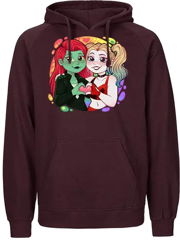 Psycho Love - luz, LGBTQIA+, LGBT, pride, pride, lesbians, lesbian flag, drag queen, love, pride characters, pride month, trans, pansexual, villains, HQ, comics, poison, ivy, harley, bat, bisexual, gay, cartoon - Fairtrade Hoodie