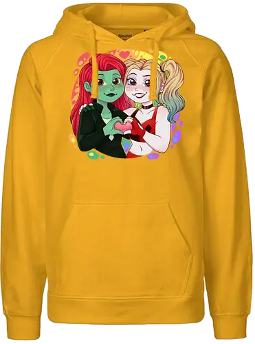 Psycho Love - luz, LGBTQIA+, LGBT, pride, pride, lesbians, lesbian flag, drag queen, love, pride characters, pride month, trans, pansexual, villains, HQ, comics, poison, ivy, harley, bat, bisexual, gay, cartoon - Fairtrade Hoodie