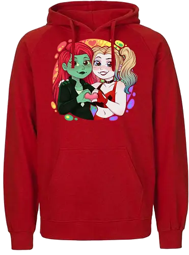 Psycho Love - luz, LGBTQIA+, LGBT, pride, pride, lesbians, lesbian flag, drag queen, love, pride characters, pride month, trans, pansexual, villains, HQ, comics, poison, ivy, harley, bat, bisexual, gay, cartoon - Fairtrade Hoodie