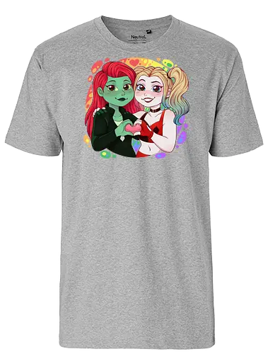 Psycho Love - luz, LGBTQIA+, LGBT, pride, pride, lesbians, lesbian flag, drag queen, love, pride characters, pride month, trans, pansexual, villains, HQ, comics, poison, ivy, harley, bat, bisexual, gay, cartoon - Fairtrade T-Shirt